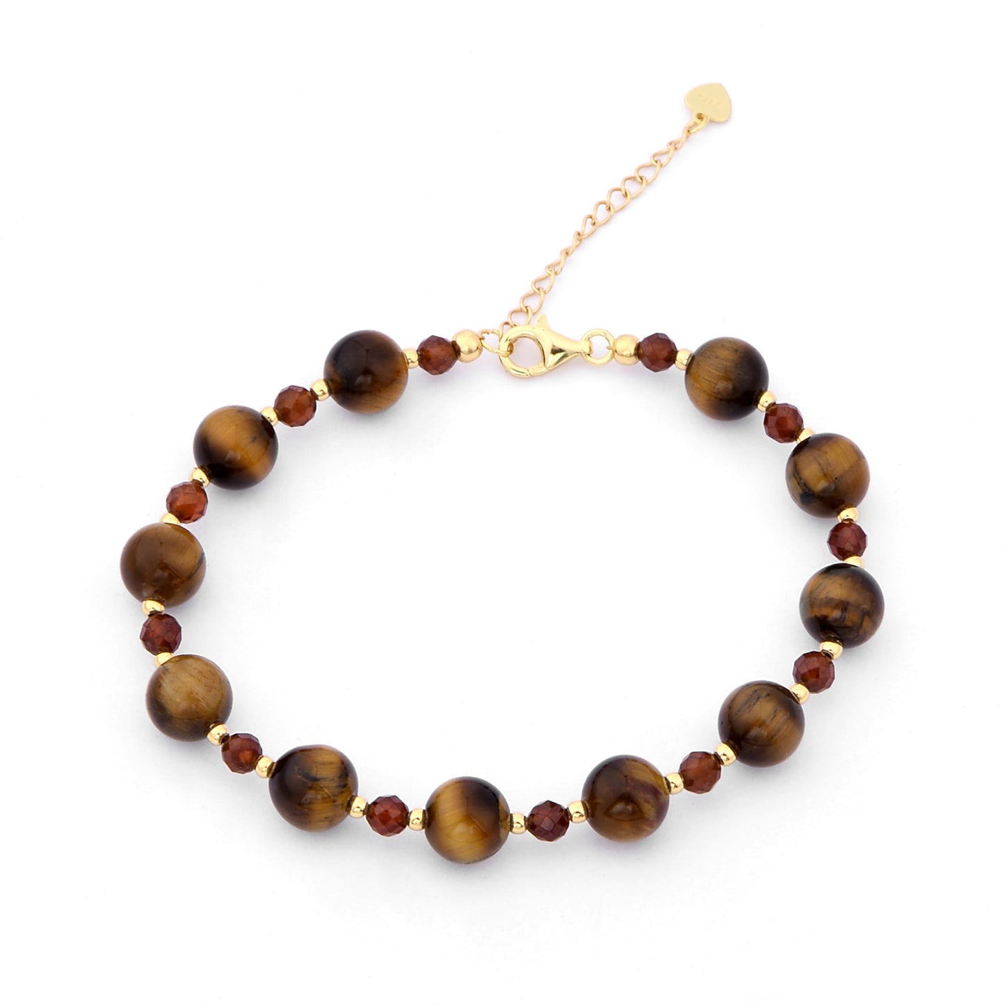 8MM Round Glossy Tiger Eye Garnet Bracelet
