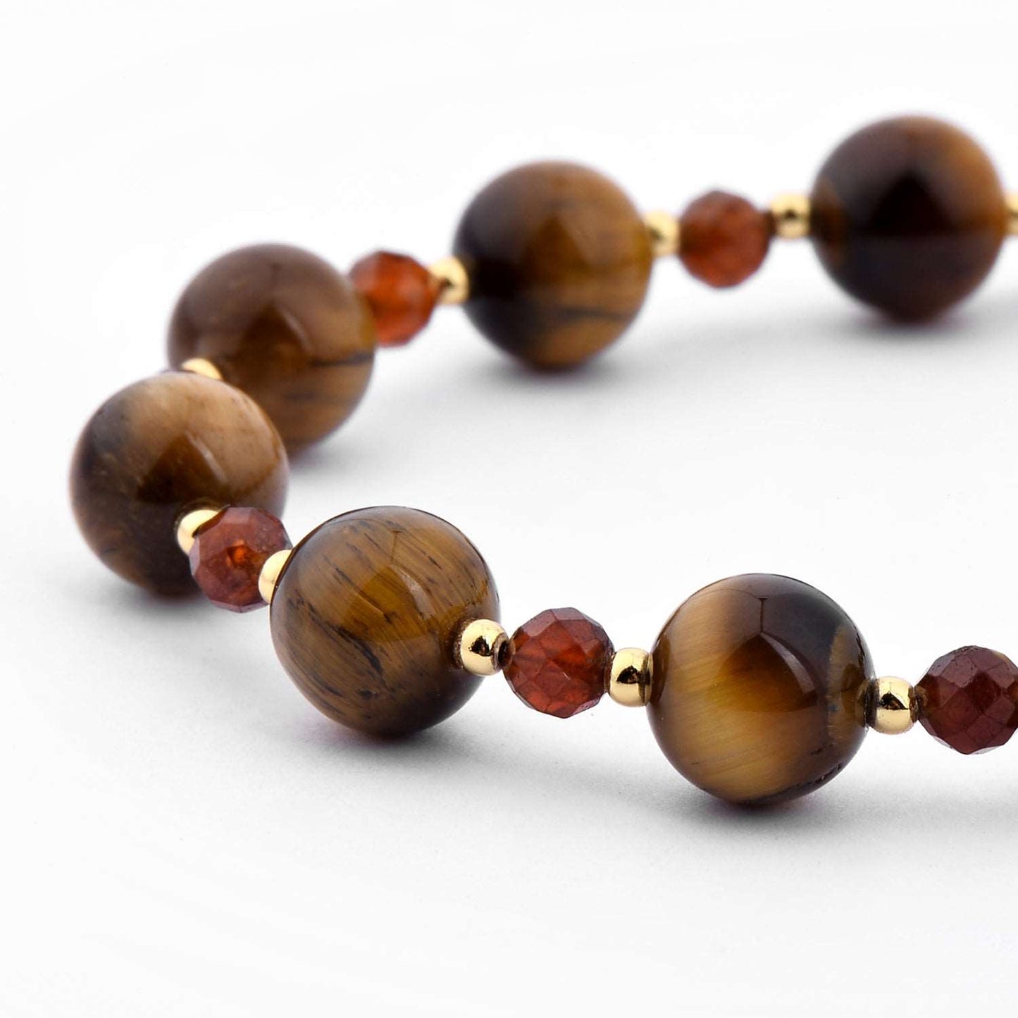 8MM Round Glossy Tiger Eye Garnet Bracelet