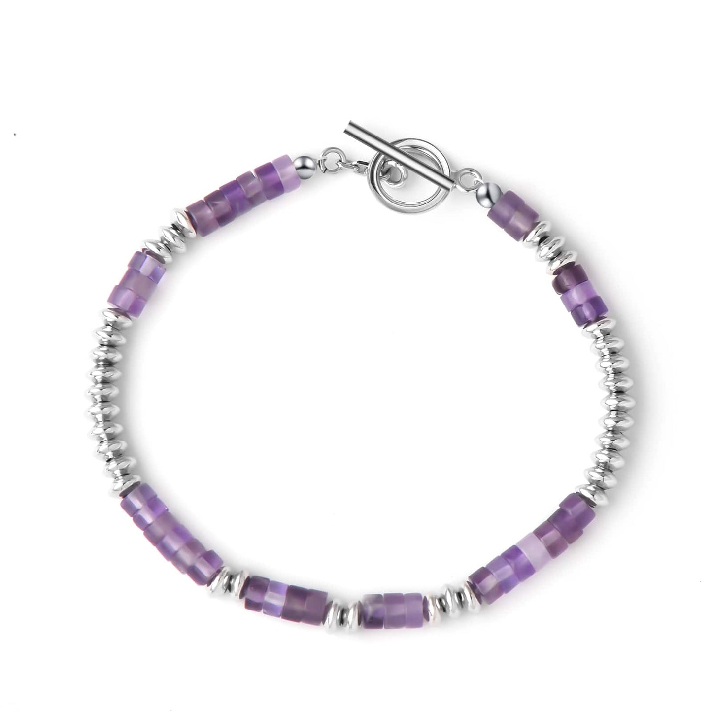 Amethyst Crystal February Birthstone Birthdays gift for her, Sterling Silver Fashion Gemstone Jewelry Bracelet for her