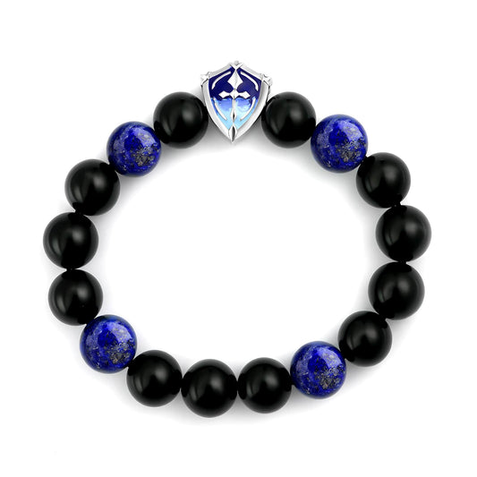 Natural Black Agate & Lapis Lazuli Stylish Shield Design Crystal Beaded Bracelet