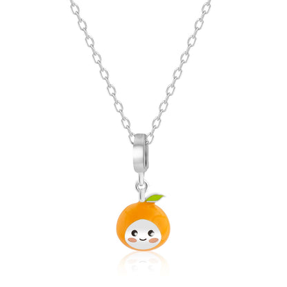 S925 Silver Charming Pendant Necklace Stylish Orange Desgin Jewelry Gift for Her