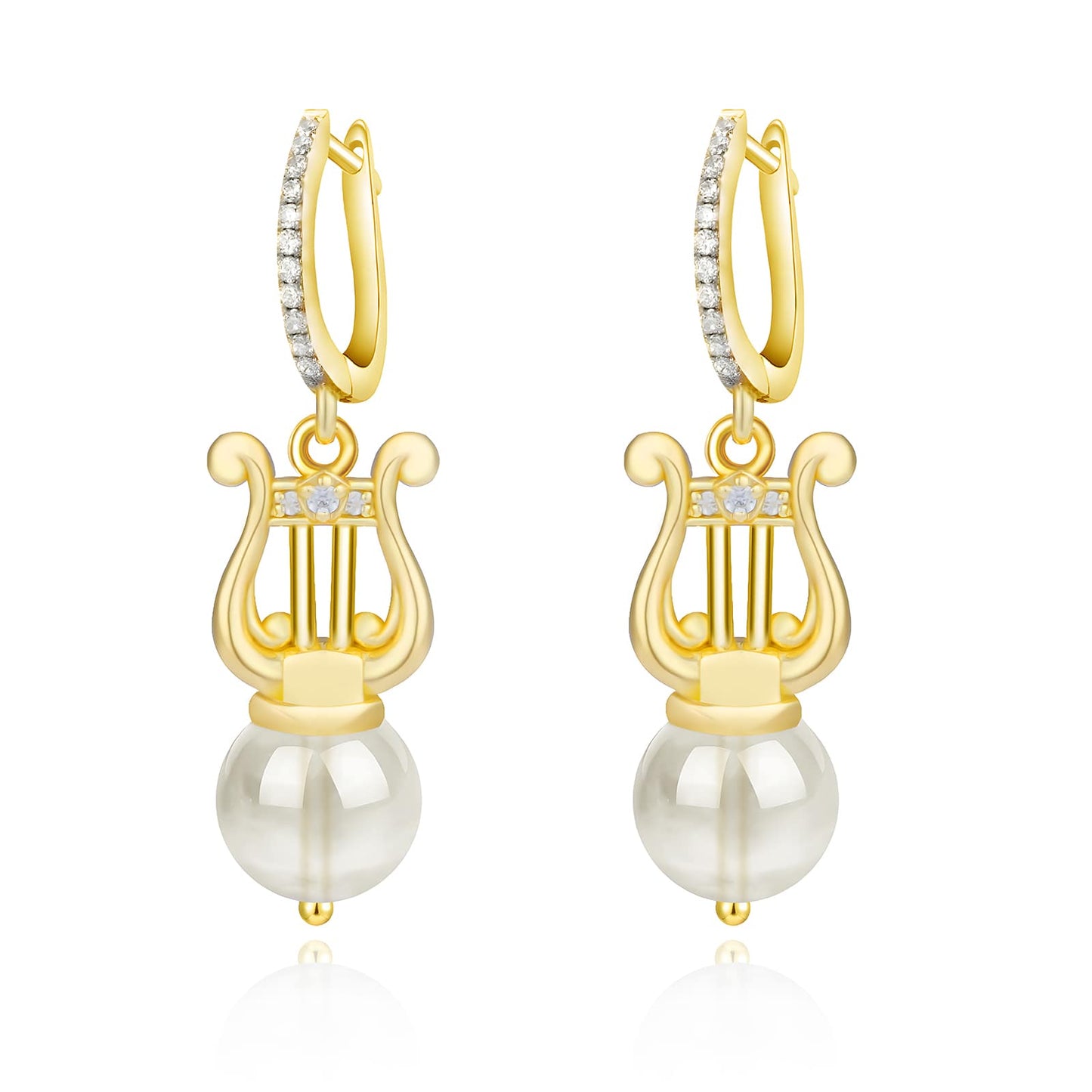 Elegant Lyre-Shaped Natural Blue Moonstone Earrings in S925 Silver