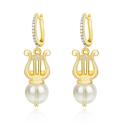 Elegant Lyre-Shaped Natural Blue Moonstone Earrings in S925 Silver