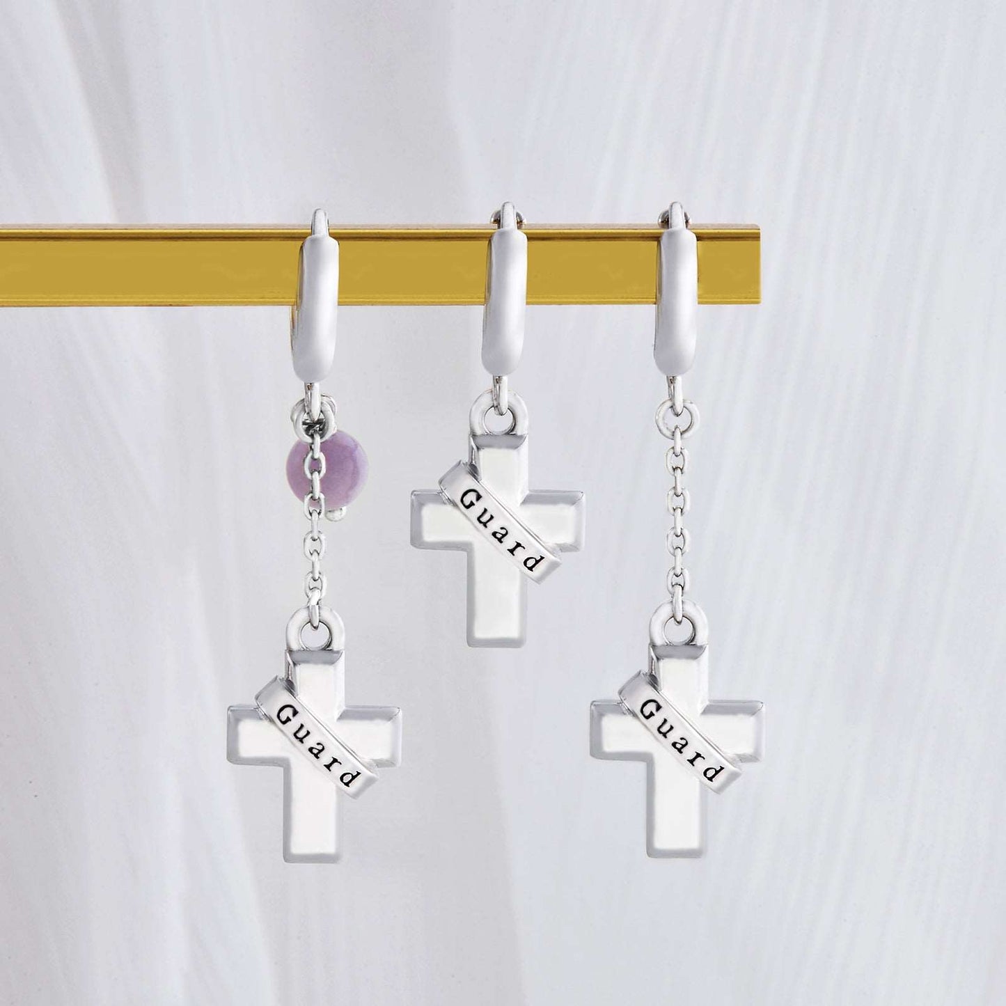 925 Sterling Silver Cross Dangle Earrings Set for Men & Women-Single Cross Earring-Greeck Gothic Cross Earrings-Personalized Gifts for Her with purple chalcedony