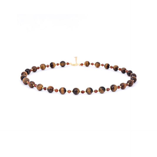 8MM Rounded Smooth Tiger Eye Garnet Necklace