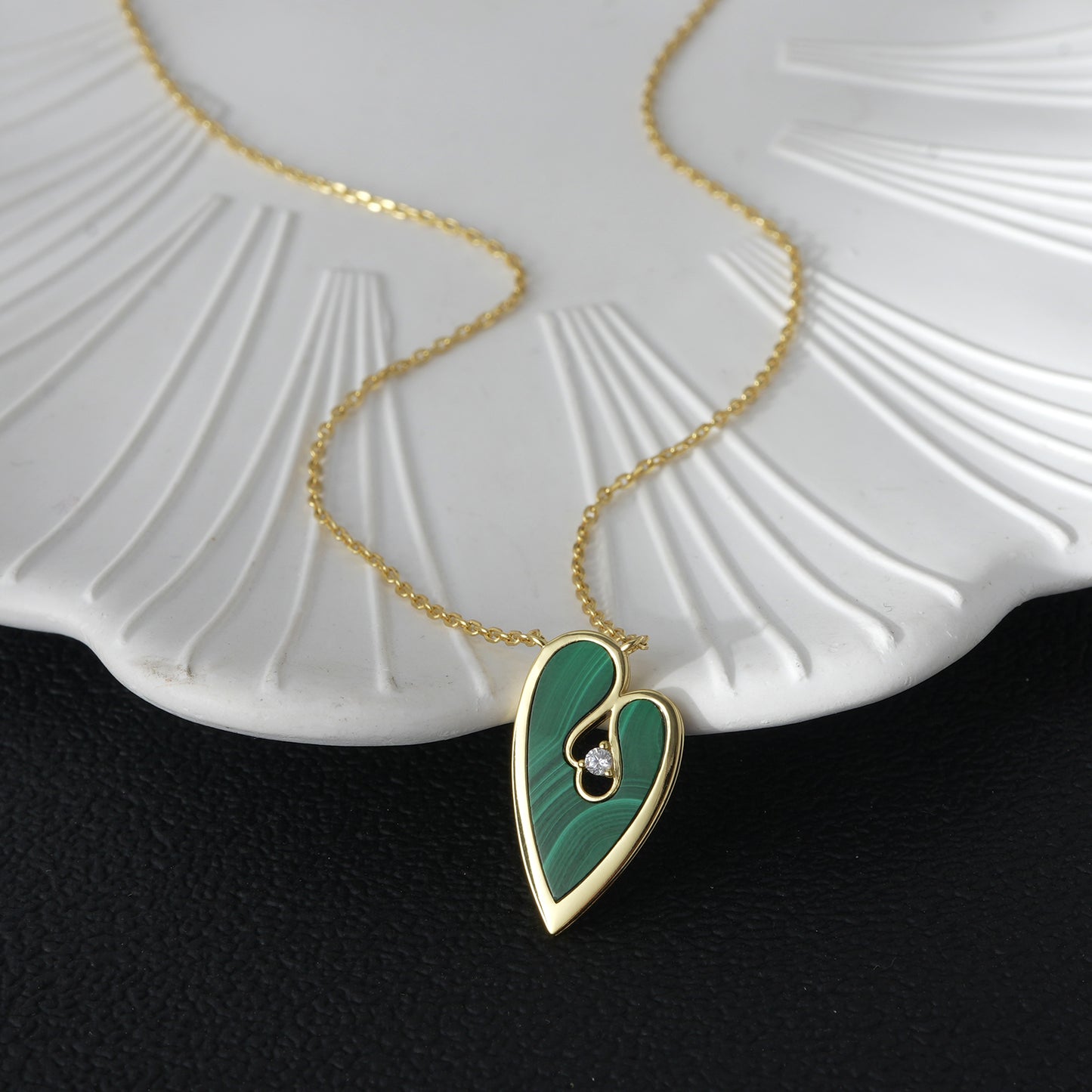 18K Gold Plated Silver Green Leaves Necklace