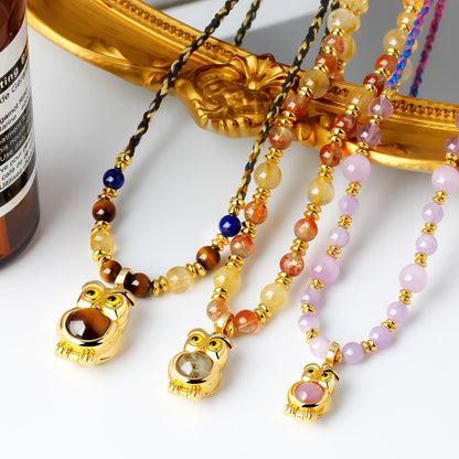 Dainty Titanium Quartz & Golden Strawberry Quartz Necklace