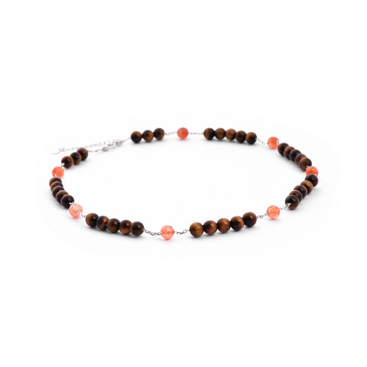 Round Tiger Eye Strawberry Crystal Necklace