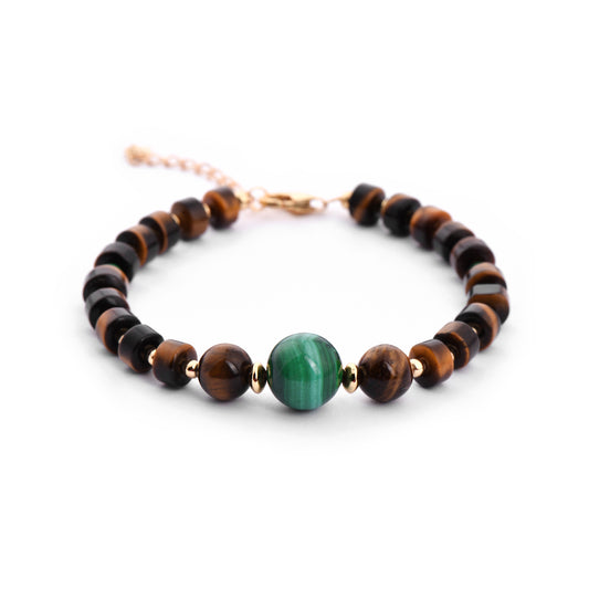 Cindy land Classic Natural Wheel Cut Malachite Gemstone with Tyre Shape Beads Powerful Healing Tiger Eye Original Desgin Bracelet