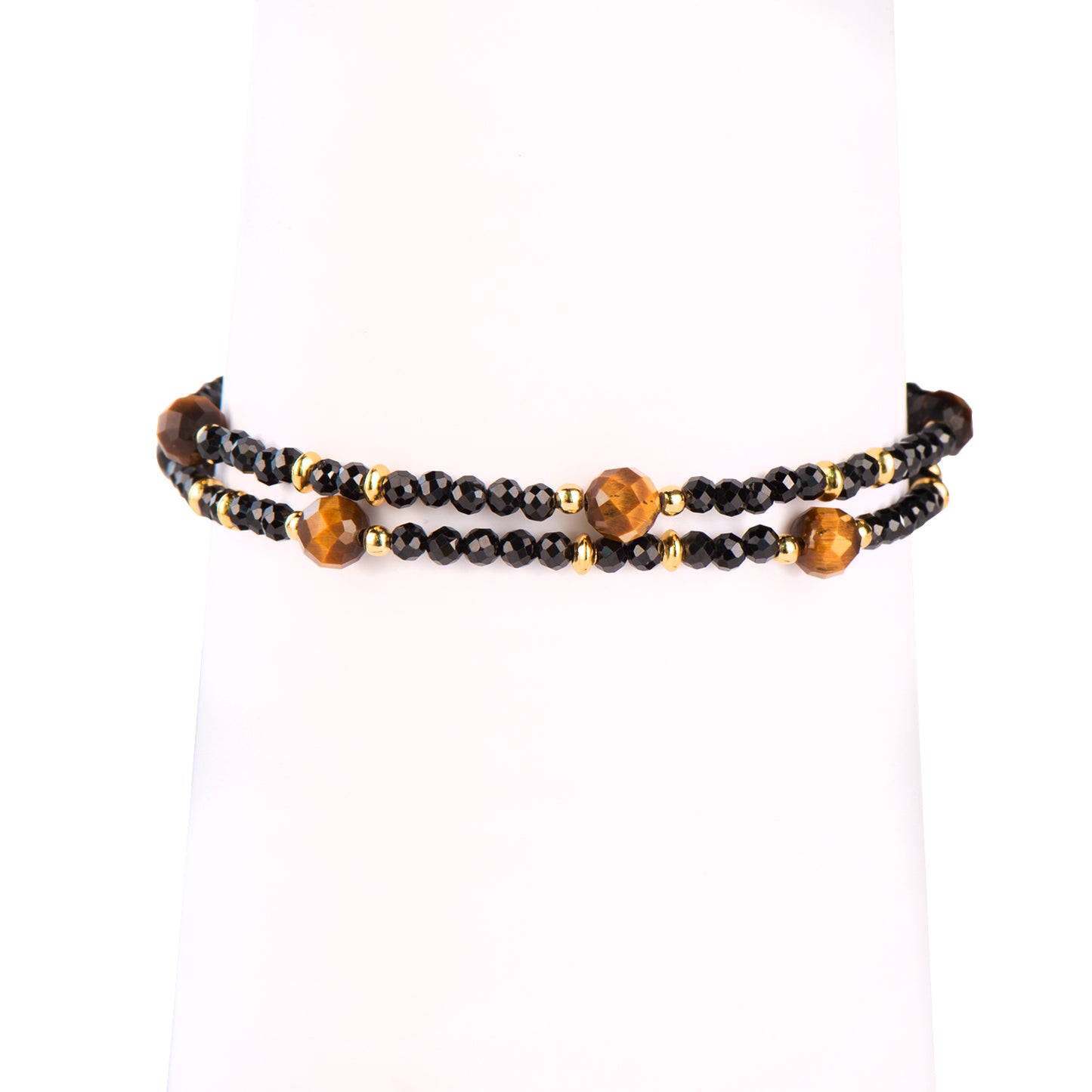 Double Row Of Parallel Black Spinel Tiger Eye Bracelets