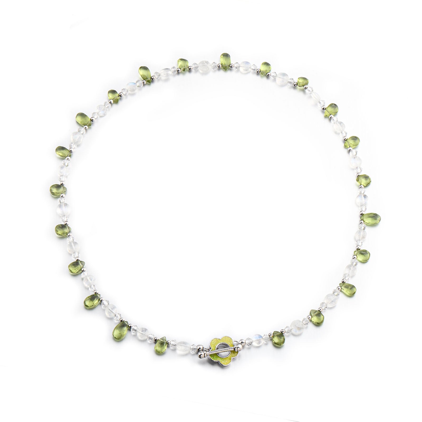 Natural peridot  gemstones beaded necklace for women, silver 18K yellow gold plated handmade jewelry, choker beads, energy healing crystals & stones, adjustable chain, birthday gifts