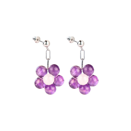 Blossom Flower Amethyst Quartz Earrings