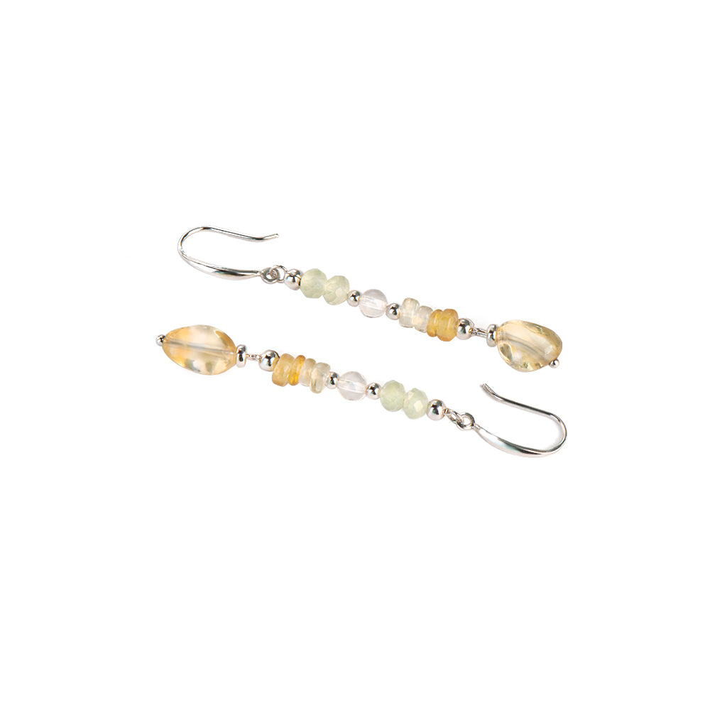 Citrine Lemon Quartz Prehnite Drop Earrings