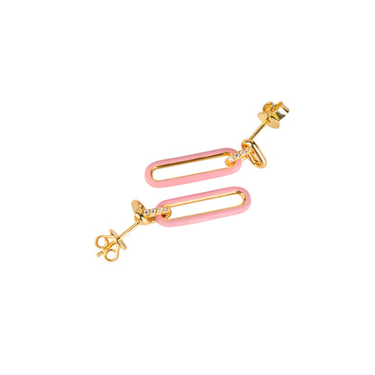 Geometric Charm: Pink 925 Sliver Plated 18k Gold Earrings