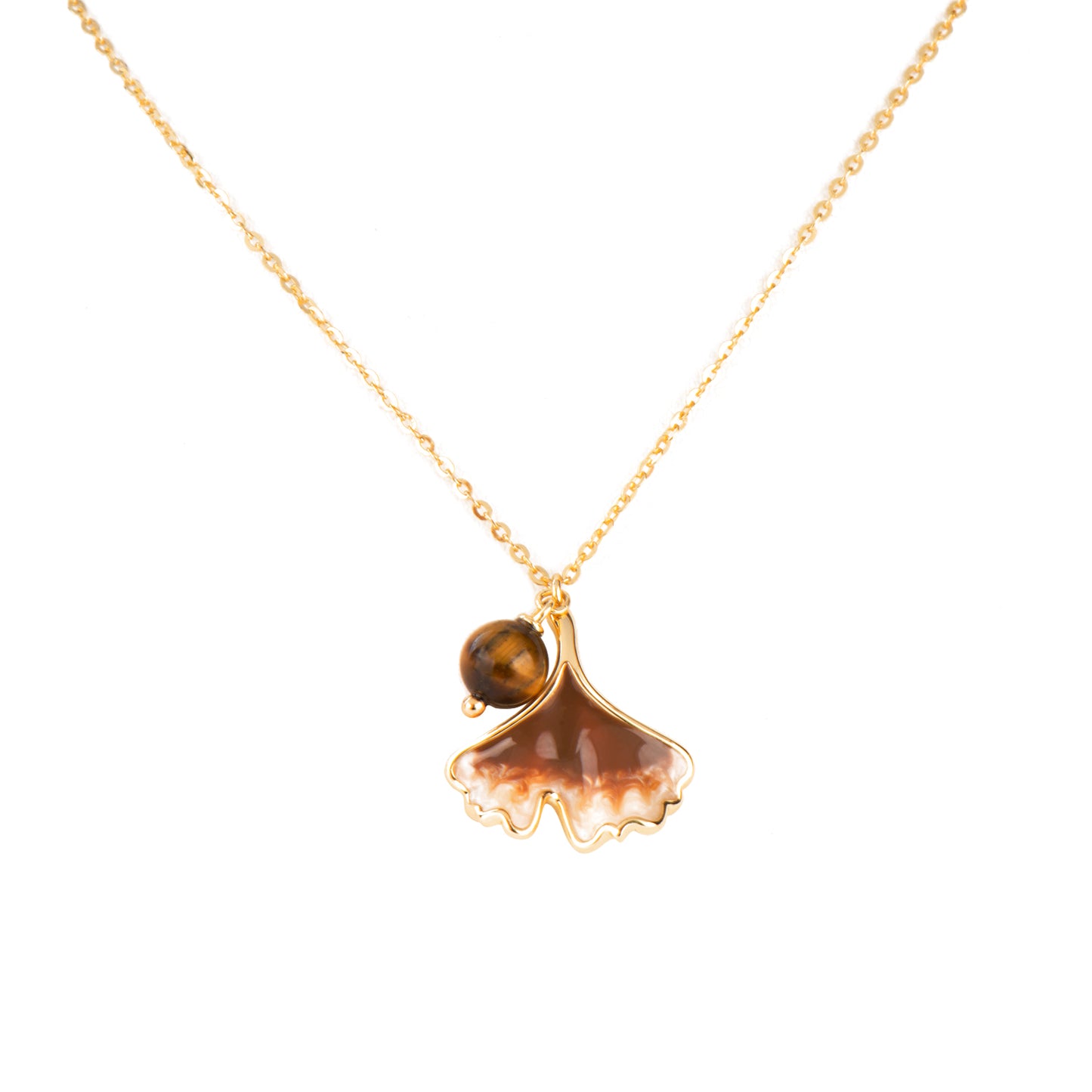 Ginkgo Silver Plated 18K Gold Tiger Eye Necklace