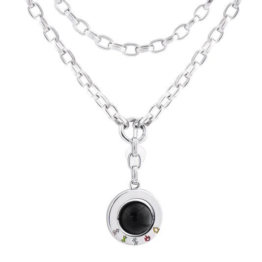 Collier d'agate noire Unique pendentif de tigre en argent perlé de cristal noir pendentif de mode, tour de cou de chaîne à demi-épissure pour hommes design personnalisé décontracté