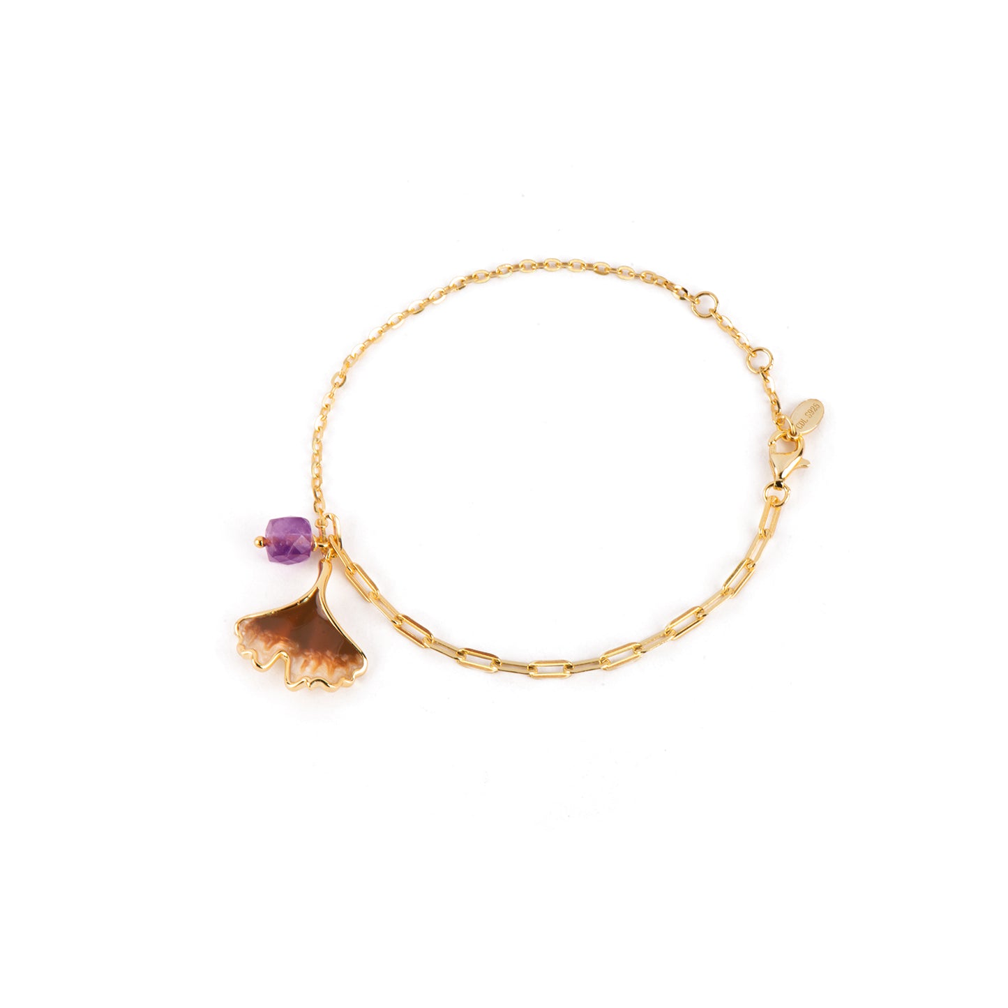 Ginkgo 18K Plated Silver Amethyst Bracelet