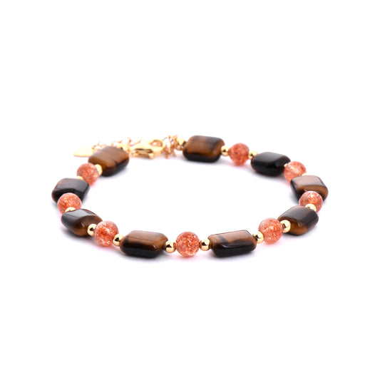 Cindy land Authentic Square Tiger Eye stone with Strawberry Crystal Gold Plated Harness Engergy Charm Bracelet