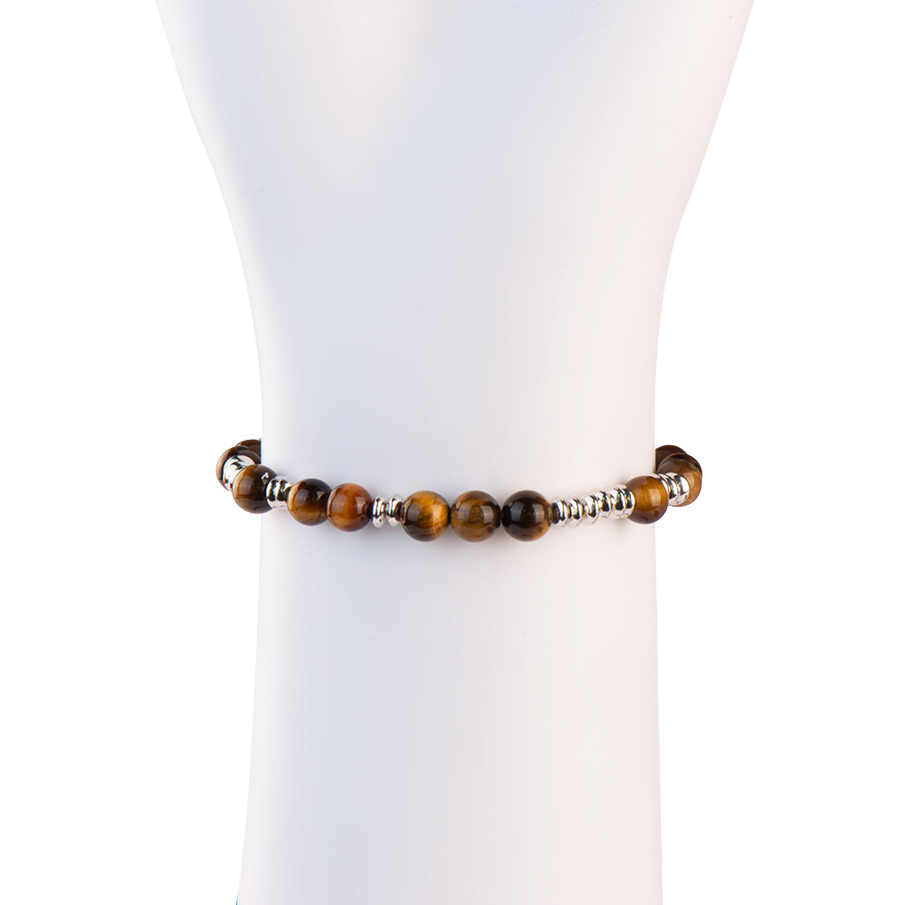 Round Tiger’s Eye 925 Silver Plated 18k Stylish Clasp Beaded Bracelet