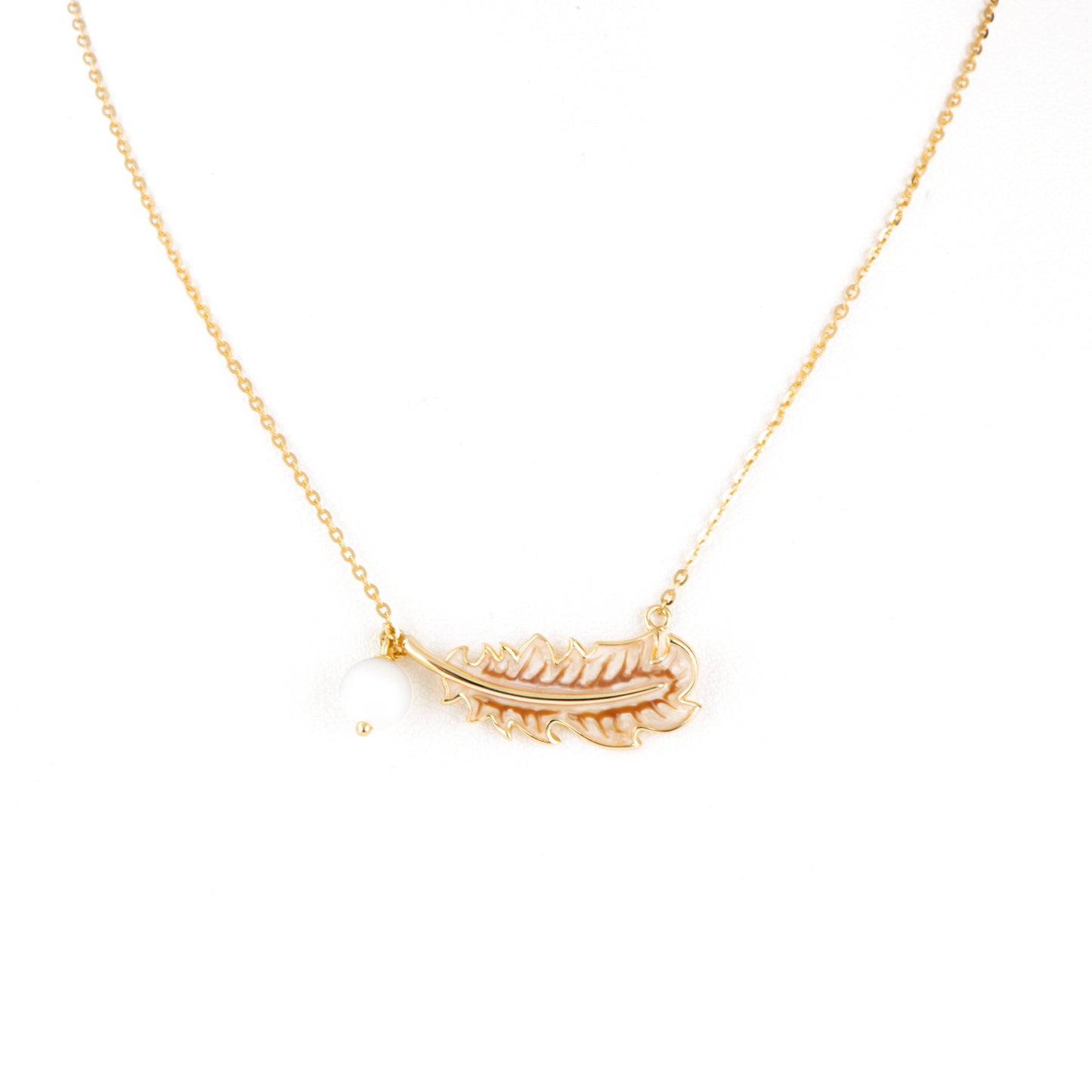 Feather 18k Gold Plated Mother Of Pearl Necklace