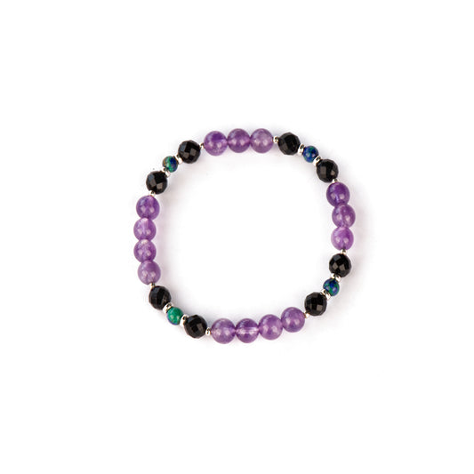 Round Black Agate Amethyst Bracelet