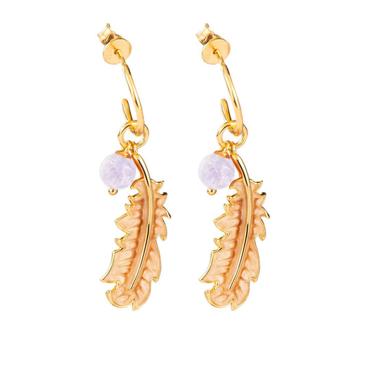 Feather 18k Plated Purple Chalcedony Earrings