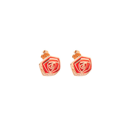 Boucles d'oreilles Rose Rouge en Or 18 Carats Plaqué Argent 925