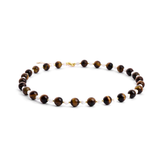 Cindy land Female Full Round Beads Mother of Pearl with Tiger Eye Gemstones Necklace