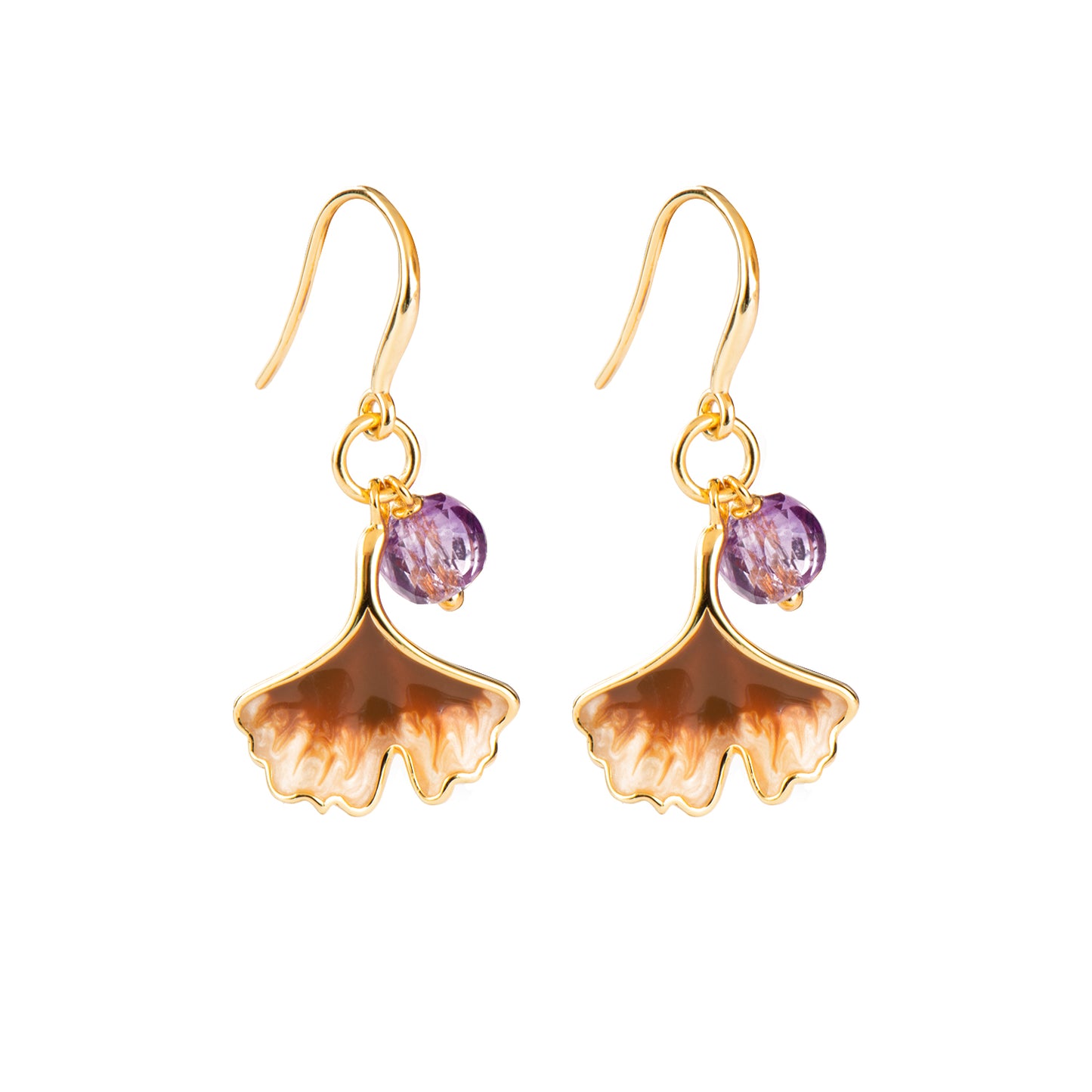 Ginkgo Silver Plated 18K Gold Amethyst Earrings