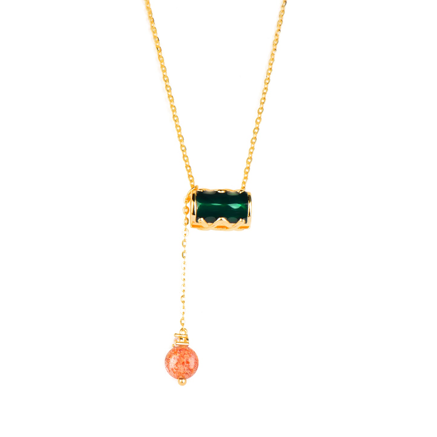 Slub Gold Strawberry Quartz Necklace