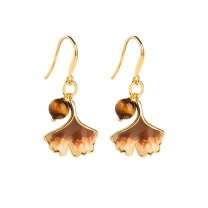 Ginkgo 18K Plated Silver Tiger Eye Earrings