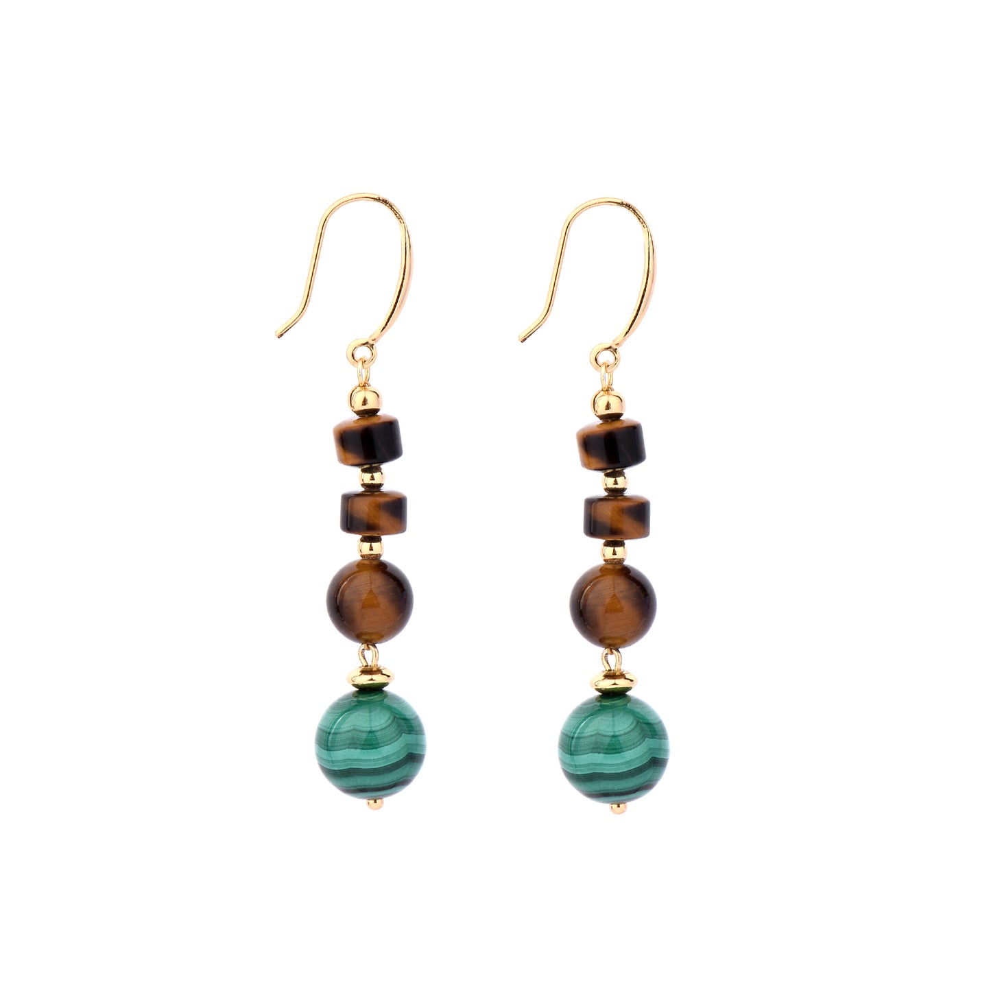 Cindy land Handmade Natural Malachite Gemstone with Tyre Shape Wheel Cut  Beads Tiger Eye Crystal for Healing Earring