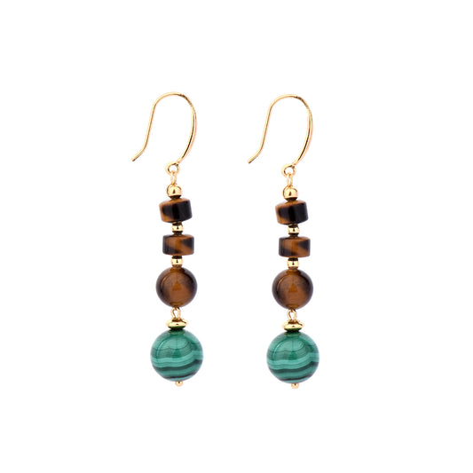 Cindy land Handmade Natural Malachite Gemstone with Tyre Shape Wheel Cut  Beads Tiger Eye Crystal for Healing Earring