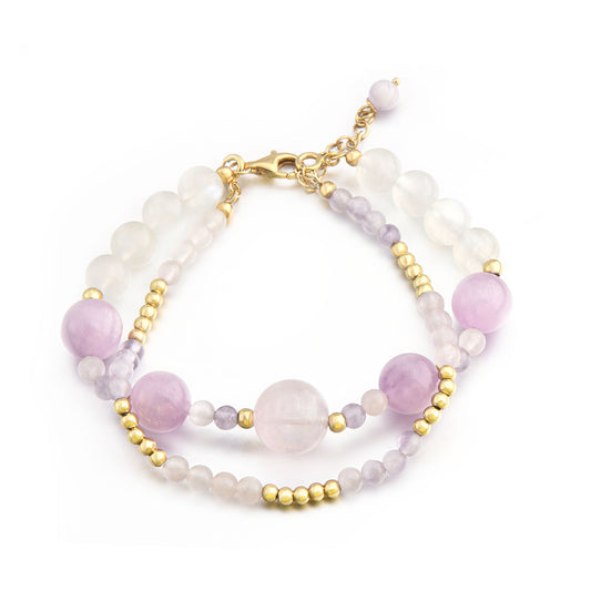 Cindy land Pinko Fleurs en fleurs Dopamine Délicat Véritable Morganite Cristal Argent Sterling 925 Fermoir Homard Double Brin Bracelet Empilé