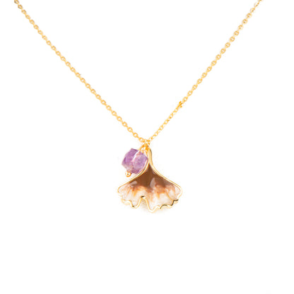 Ginkgo Silver Plated 18K Gold Amethyst Necklace