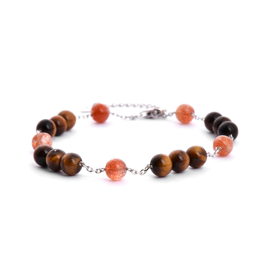 Cindy land Authentic Full Round Tiger Eye stone with Golden Strawberry Crystal Harness Engergy Plated Gold Charm Bracelet