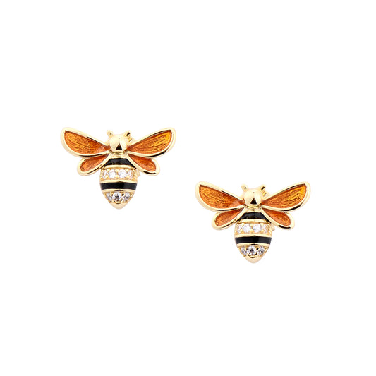 Sterling Silver S925 Plated 18K Gold Honey Bumble Bee Earring