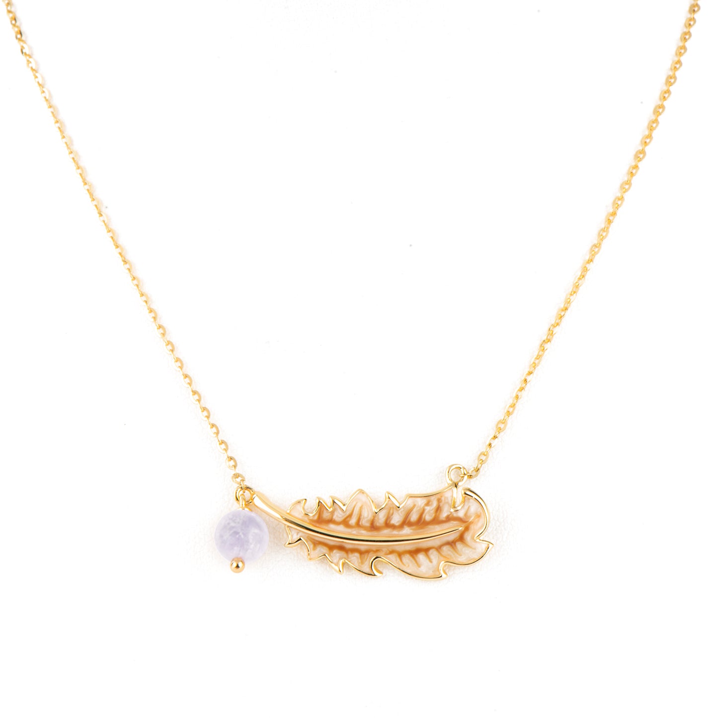 Feather 18k Gold Plated Purple Chalcedony Necklace