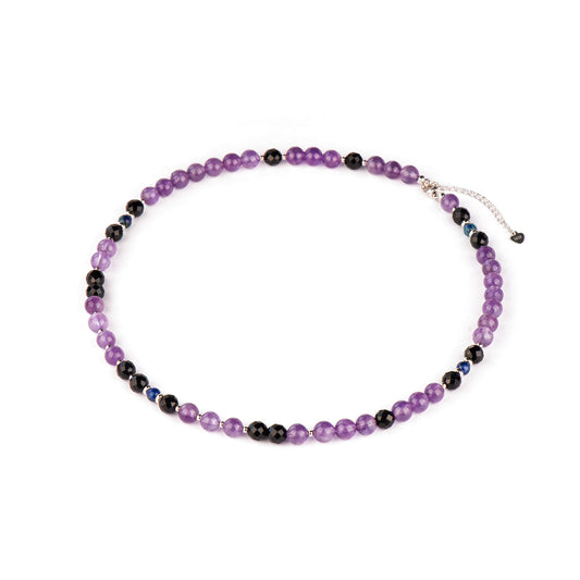 Round Black Agate Amethyst Necklace