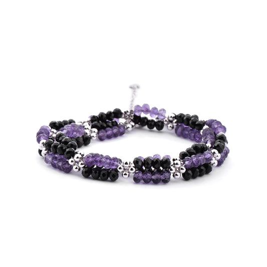 Purple And Black Intertwined Crystal Necklace