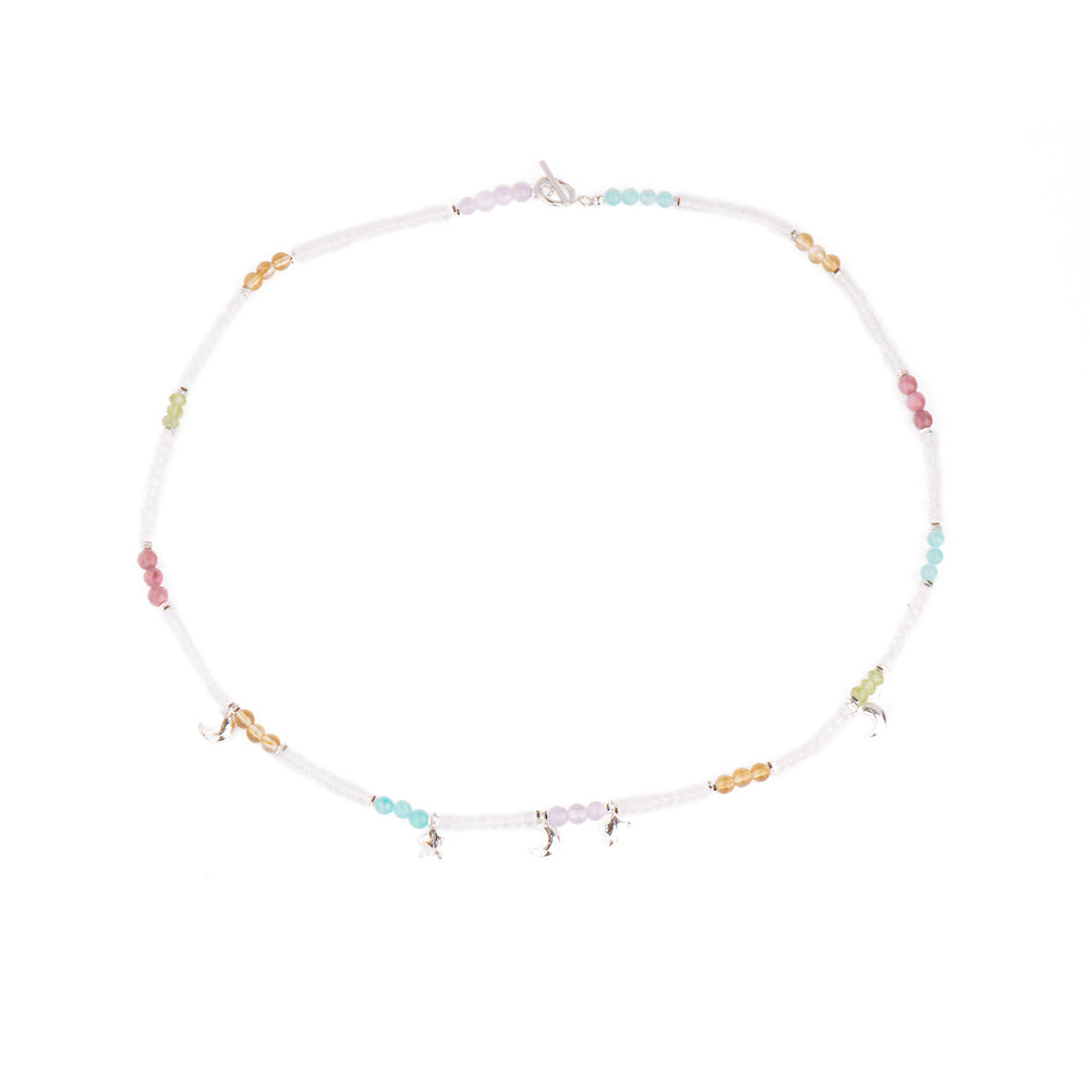 Colorful Stacked Amazonite Citrine Rhodochrosite OT Clasp Necklace