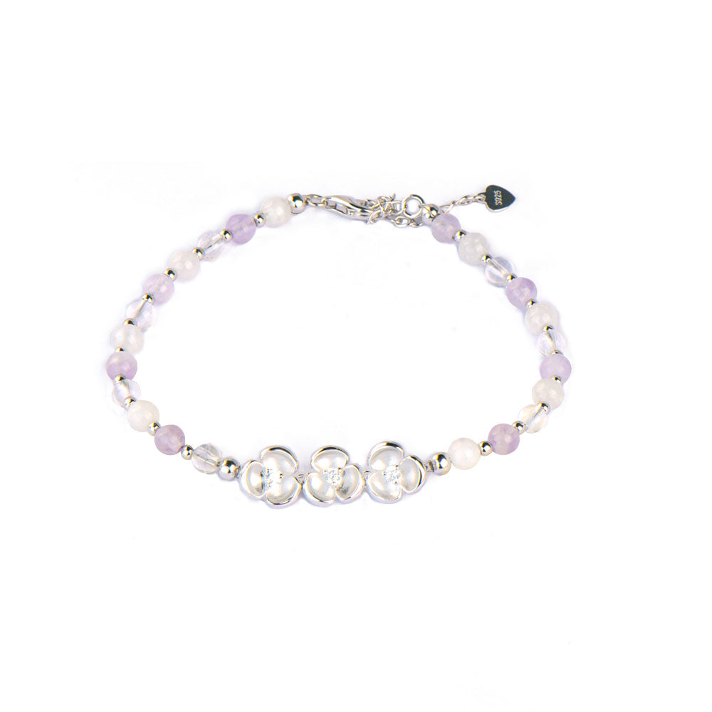 Trinity Blossom Purple Chalcedony Moonstone Extension Chain Bracelet