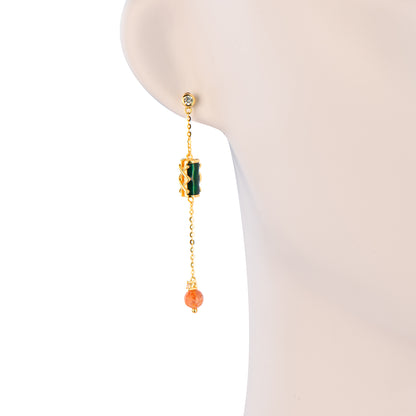 Uneven Slub Gold Strawberry Quartz Drop Earrings