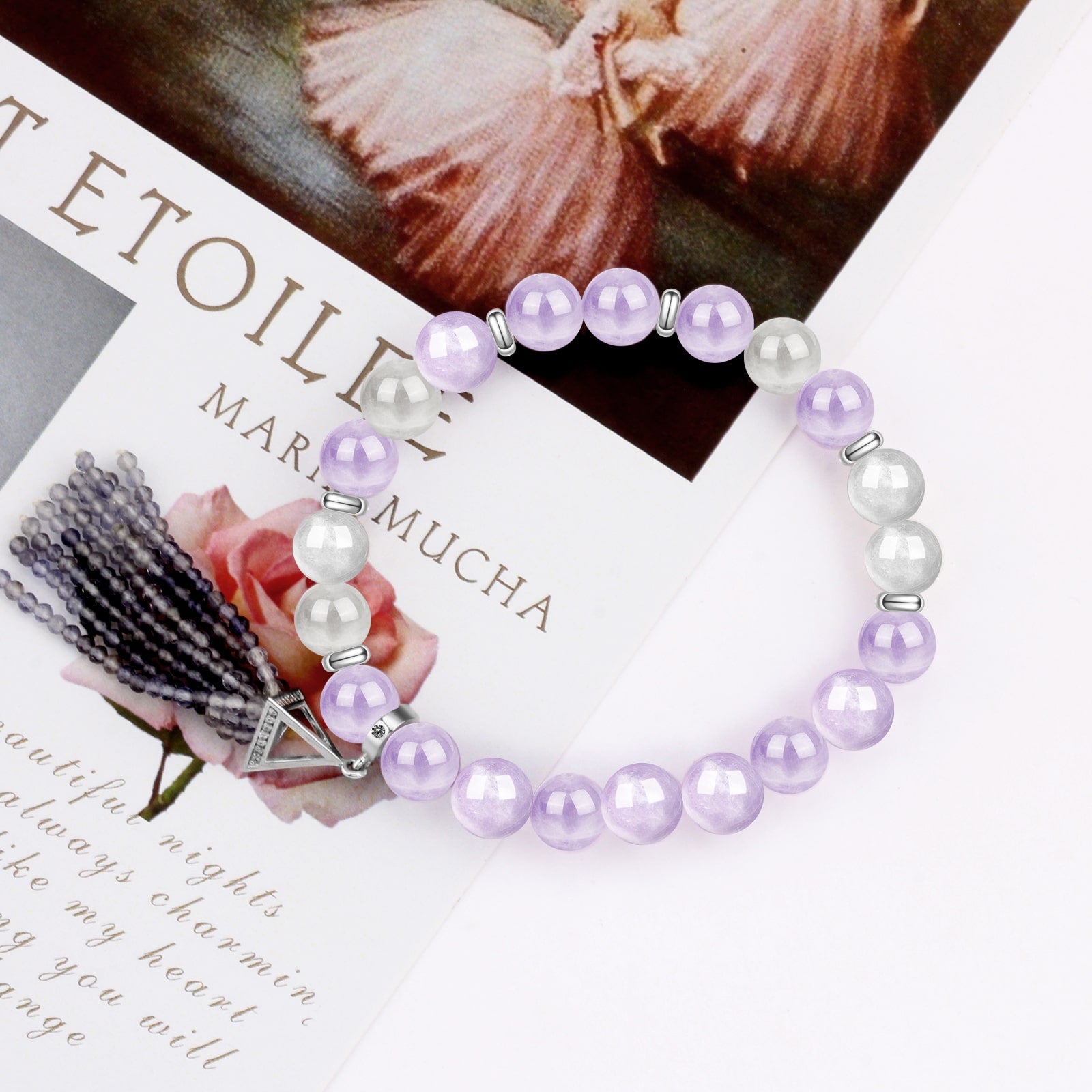 Color Jade Purple Wite Moonstone Bracelet 8mm