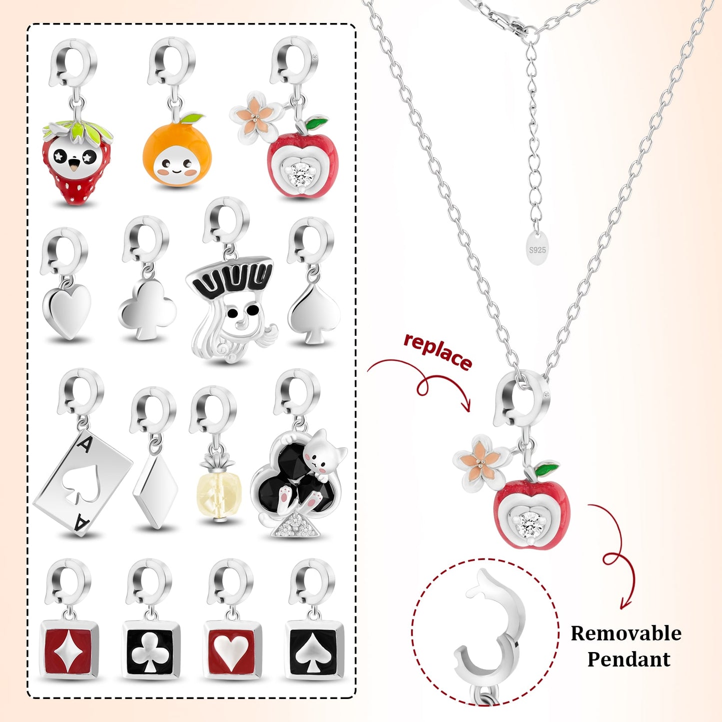 S925 Silver Charming Pendant Necklace Stylish Apple Desgin Jewelry Gift for Her