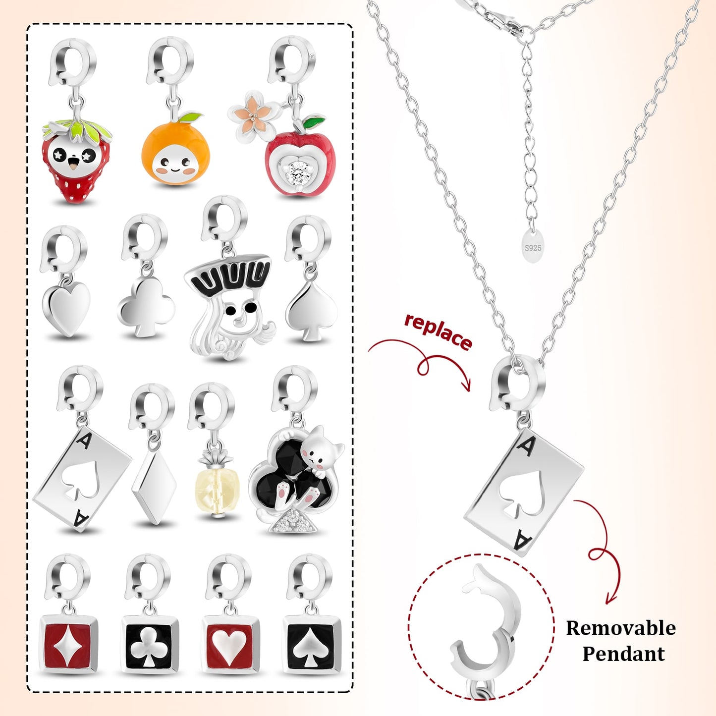 S925 Silver Charming Pendant Necklace Stylish Poker Desgin Jewelry Gift for Her