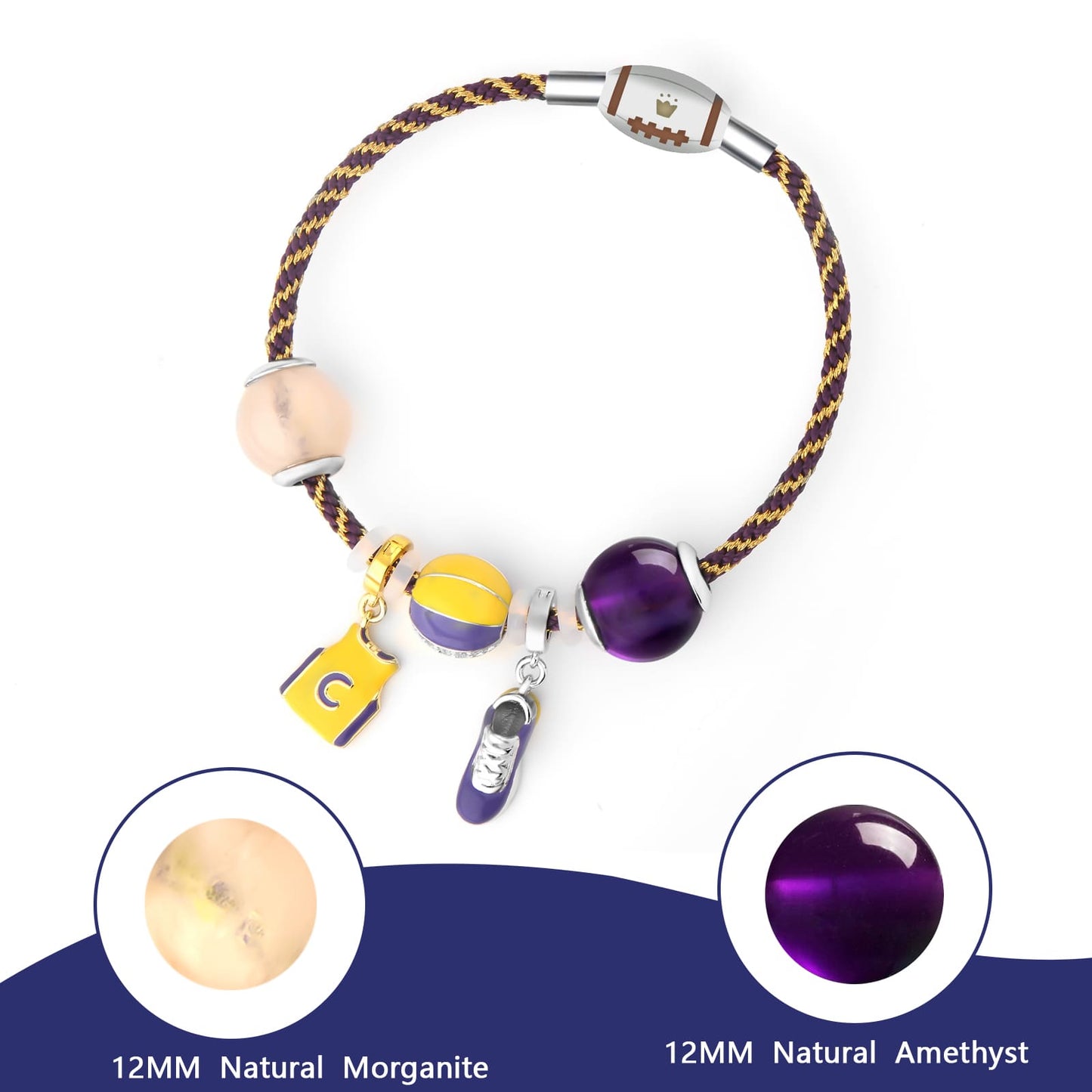 Basketball Themed Sports Bracelet with Natural Morganite and Amethyst