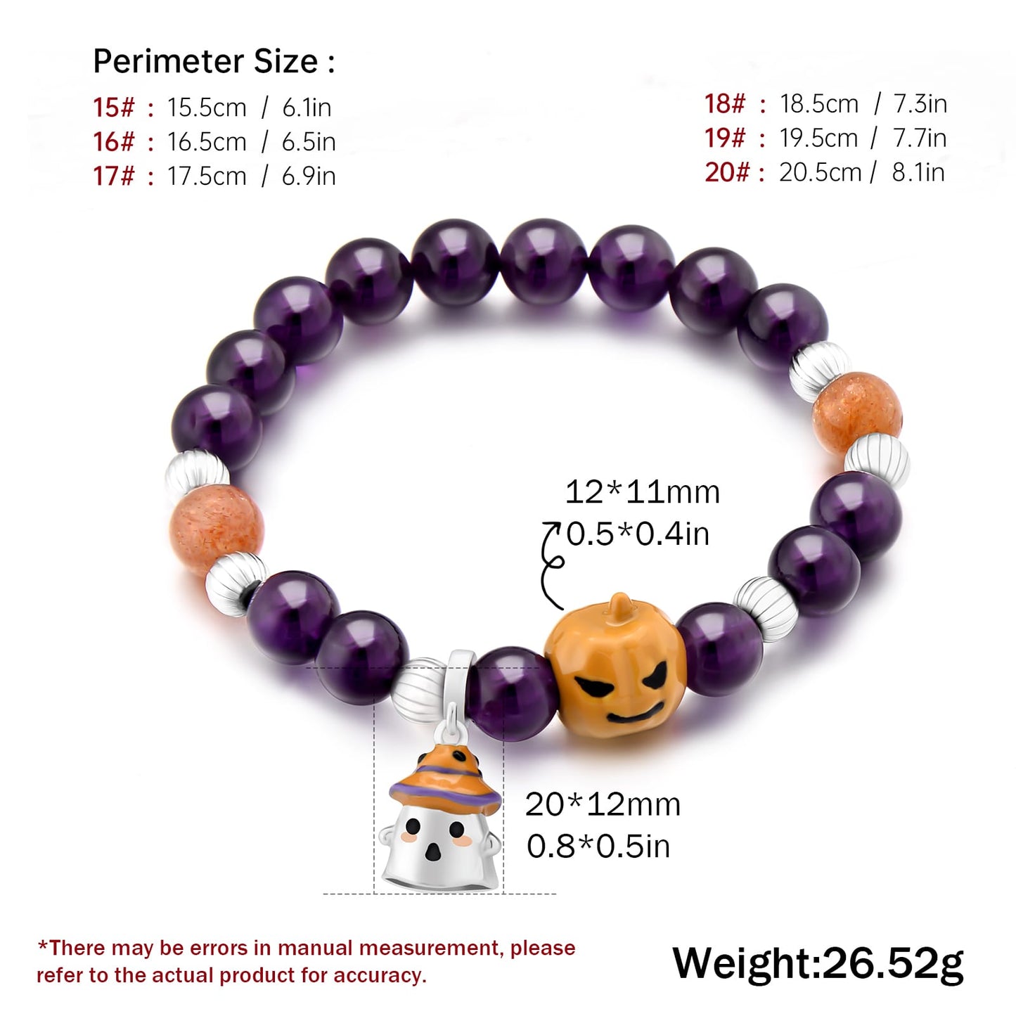 Purple Amethyst Halloween Crystal Bracelet Cutie ghost & Pumpkin Jewelry