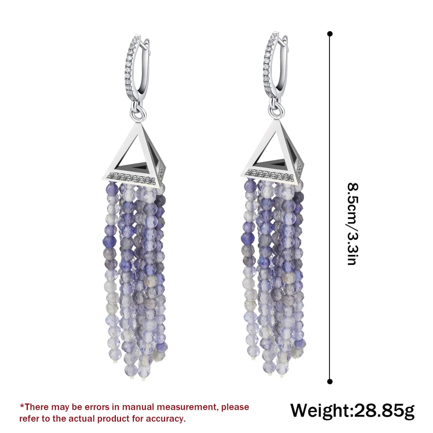 Stylish Natural Cordierite Tassel Earrings in S925 Silver Elegant Jewelry Design