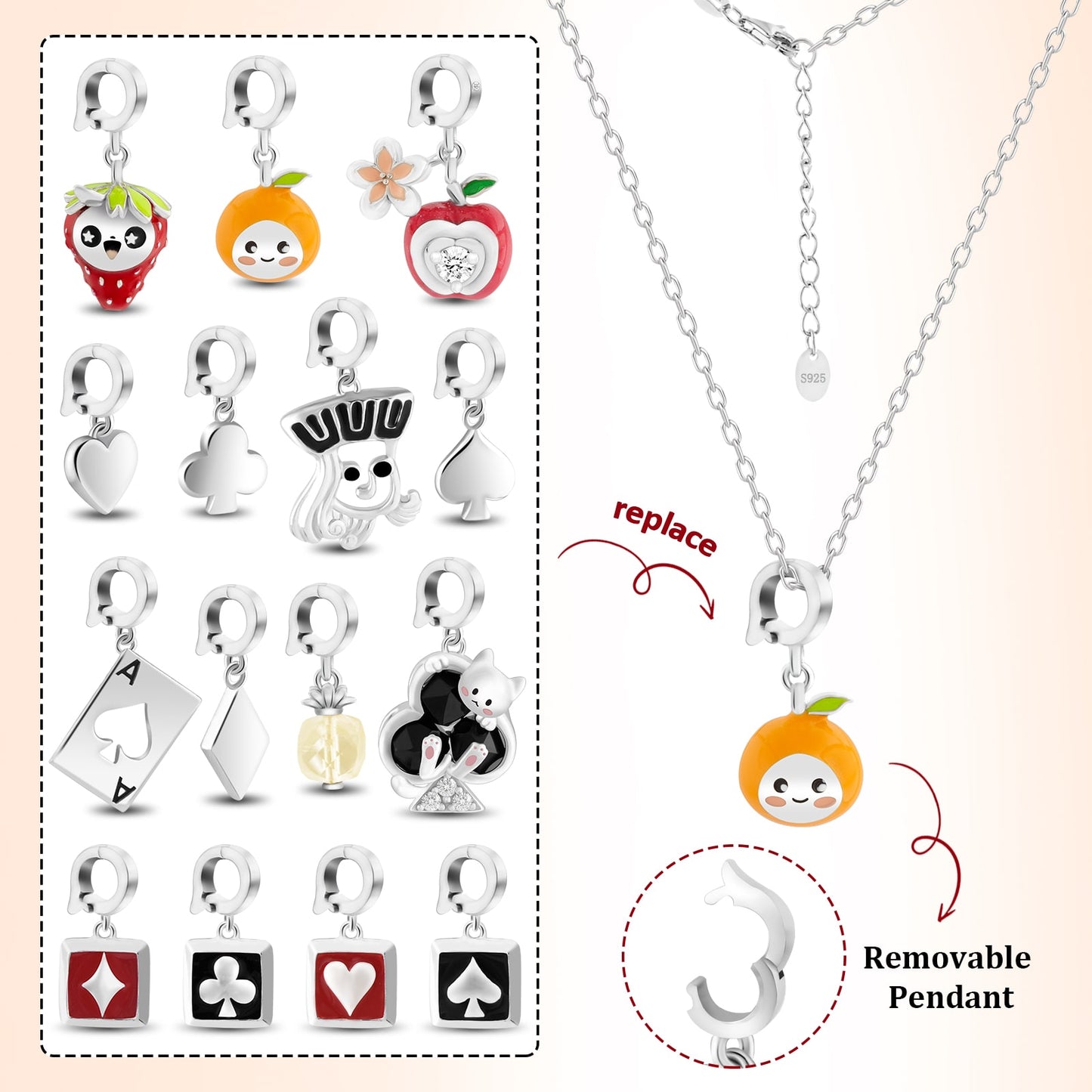 S925 Silver Charming Pendant Necklace Stylish Orange Desgin Jewelry Gift for Her